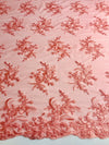 Callie CORAL Polyester Floral Corsage Embroidery on Mesh Lace Fabric by the Yard - 10025