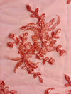 Callie CORAL Polyester Floral Corsage Embroidery on Mesh Lace Fabric by the Yard - 10025