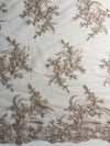 Callie LIGHT TAUPE Polyester Floral Corsage Embroidery on Mesh Lace Fabric by the Yard - 10025
