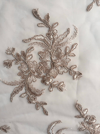 Callie LIGHT TAUPE Polyester Floral Corsage Embroidery on Mesh Lace Fabric by the Yard - 10025