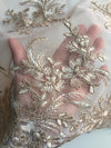 Callie LIGHT TAUPE Polyester Floral Corsage Embroidery on Mesh Lace Fabric by the Yard - 10025