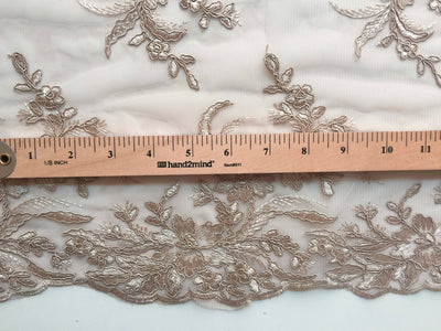 Callie LIGHT TAUPE Polyester Floral Corsage Embroidery on Mesh Lace Fabric by the Yard - 10025