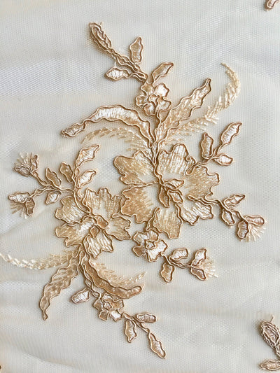Callie GOLD Polyester Floral Corsage Embroidery on Mesh Lace Fabric by the Yard - 10025
