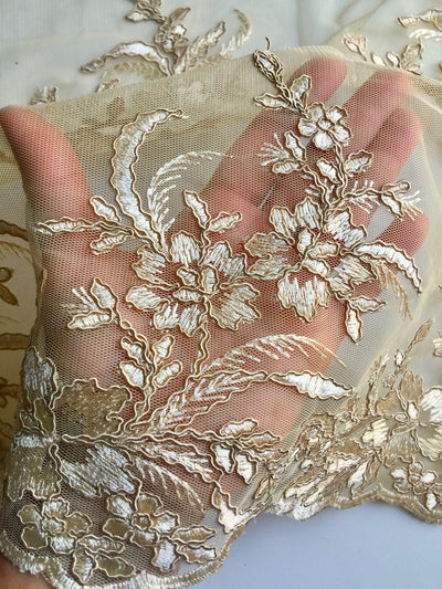 Callie GOLD Polyester Floral Corsage Embroidery on Mesh Lace Fabric by the Yard - 10025