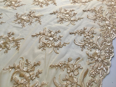 Callie GOLD Polyester Floral Corsage Embroidery on Mesh Lace Fabric by the Yard - 10025
