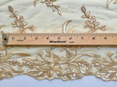 Callie GOLD Polyester Floral Corsage Embroidery on Mesh Lace Fabric by the Yard - 10025