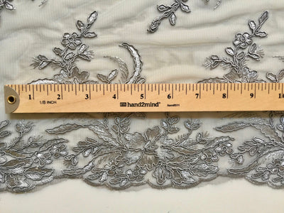 Callie GREY Polyester Floral Corsage Embroidery on Mesh Lace Fabric by the Yard - 10025