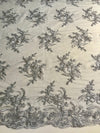 Callie GREY Polyester Floral Corsage Embroidery on Mesh Lace Fabric by the Yard - 10025