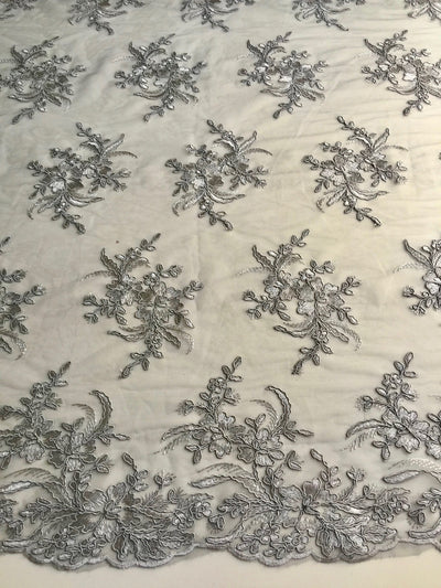 Callie GREY Polyester Floral Corsage Embroidery on Mesh Lace Fabric by the Yard - 10025