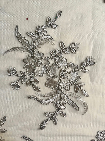 Callie GREY Polyester Floral Corsage Embroidery on Mesh Lace Fabric by the Yard - 10025