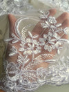 Callie WHITE Polyester Floral Corsage Embroidery on Mesh Lace Fabric by the Yard - 10025