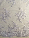 Callie WHITE Polyester Floral Corsage Embroidery on Mesh Lace Fabric by the Yard - 10025