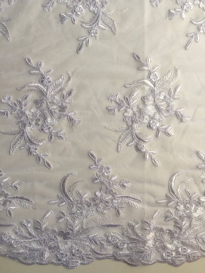 Callie WHITE Polyester Floral Corsage Embroidery on Mesh Lace Fabric by the Yard - 10025