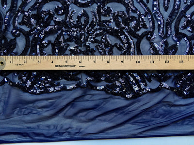 Phoebe NAVY BLUE Sequins on Mesh Lace Fabric by the Yard - 10062