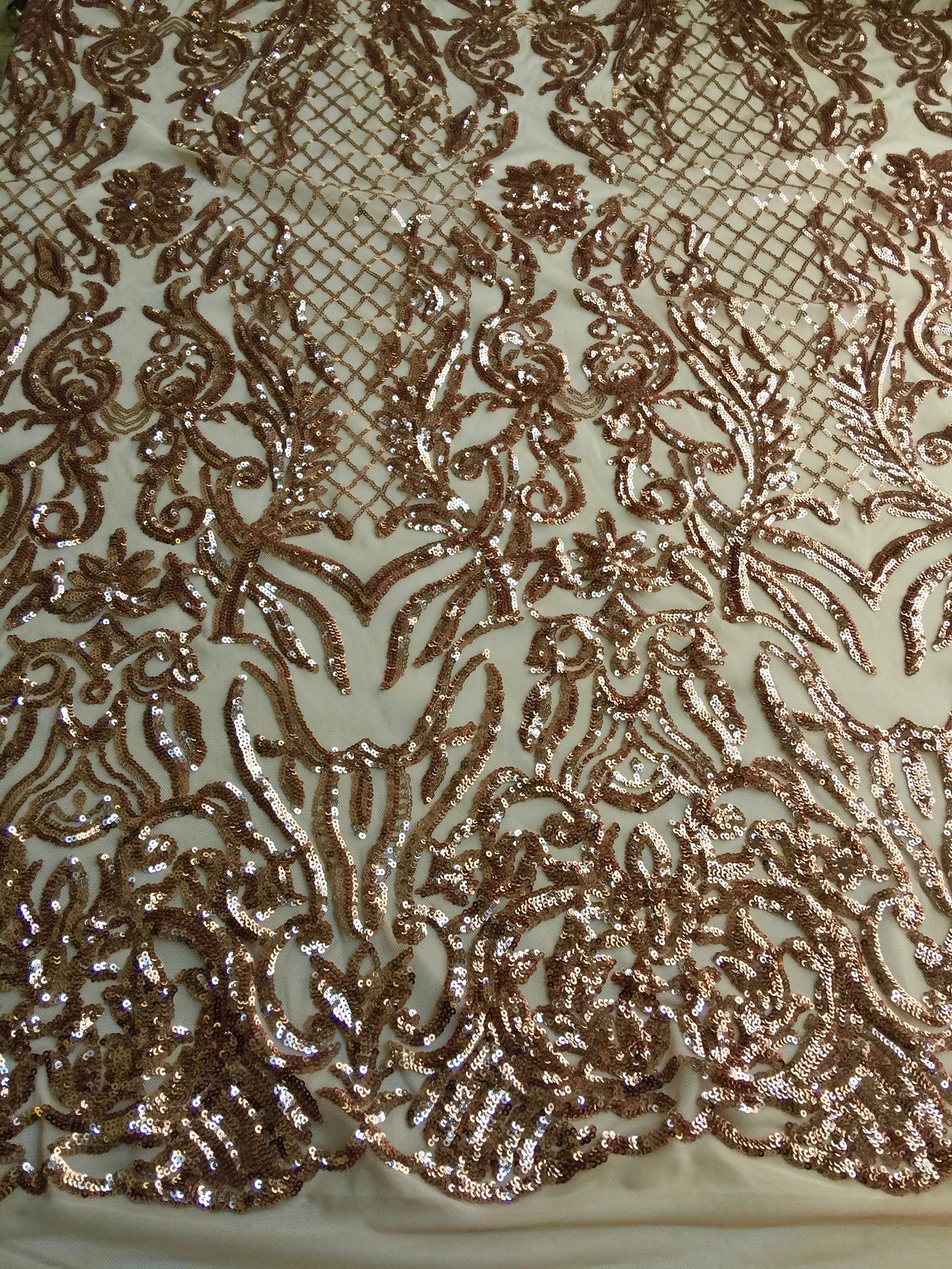 Phoebe DARK KHAKI Sequins on Mesh Lace Fabric by the Yard - 10062