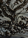 Erin BLACK Flowers and Leaves Sequins on Mesh Lace Fabric by the Yard - 10063