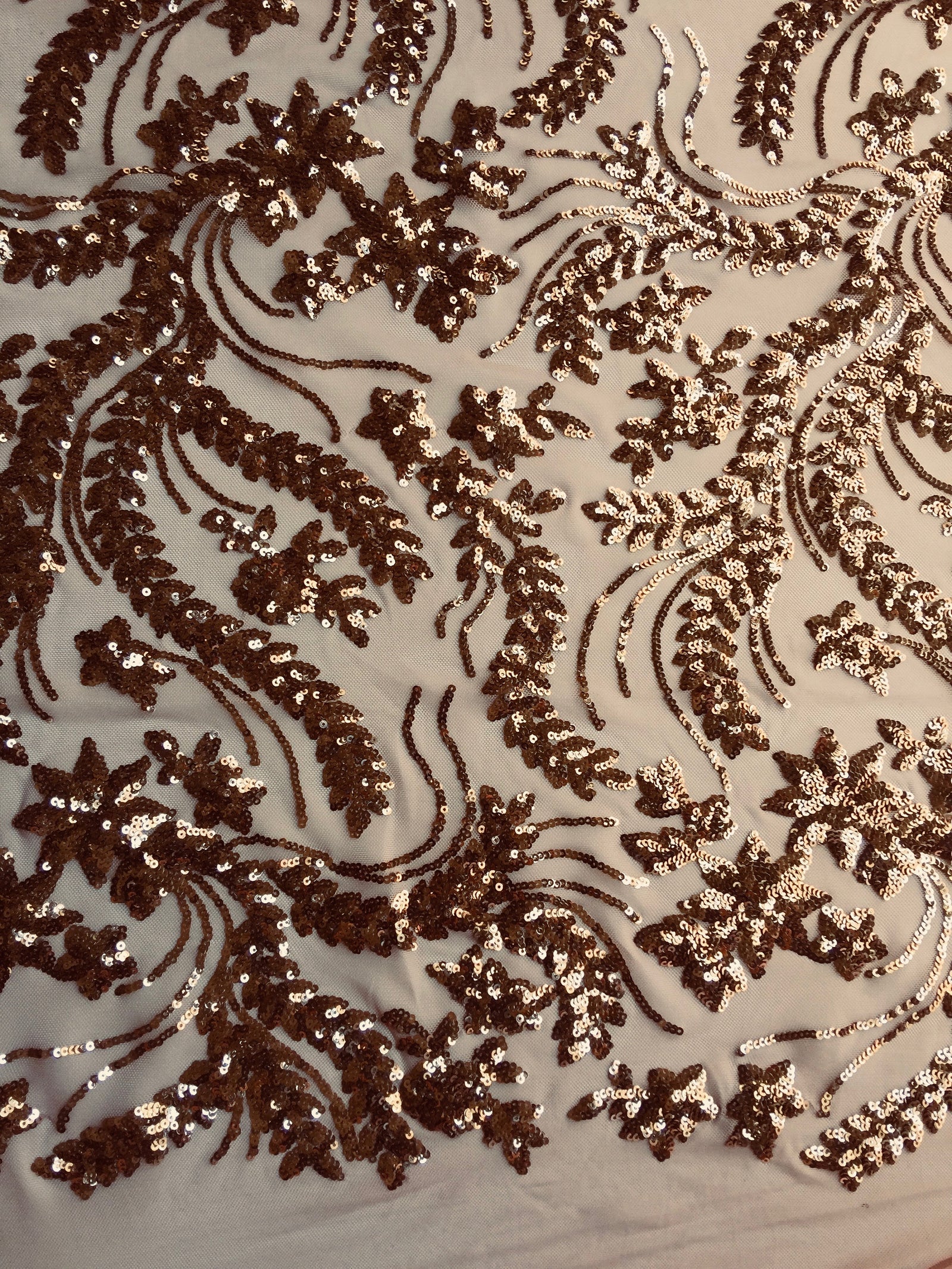 Erin BRONZE Flowers and Leaves Sequins on Mesh Lace Fabric by the Yard - 10063