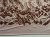 Erin BRONZE Flowers and Leaves Sequins on Mesh Lace Fabric by the Yard - 10063