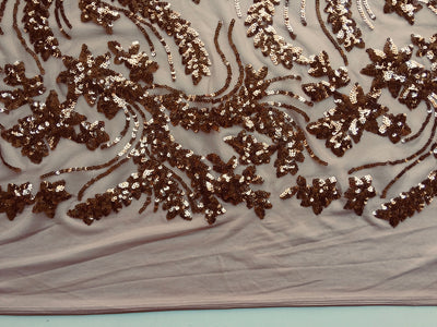 Erin BRONZE Flowers and Leaves Sequins on Mesh Lace Fabric by the Yard - 10063
