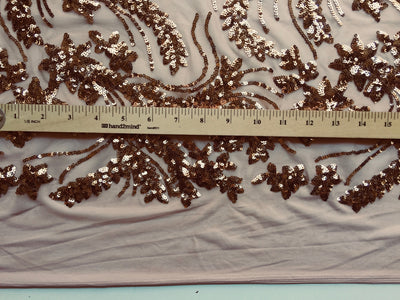 Erin BRONZE Flowers and Leaves Sequins on Mesh Lace Fabric by the Yard - 10063