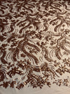 Erin BRONZE Flowers and Leaves Sequins on Mesh Lace Fabric by the Yard - 10063