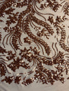 Erin BRONZE Flowers and Leaves Sequins on Mesh Lace Fabric by the Yard - 10063