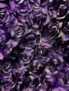 Maci PLUM 3D Floral Polyester Satin Rosette on Mesh Fabric by the Yard - 10057