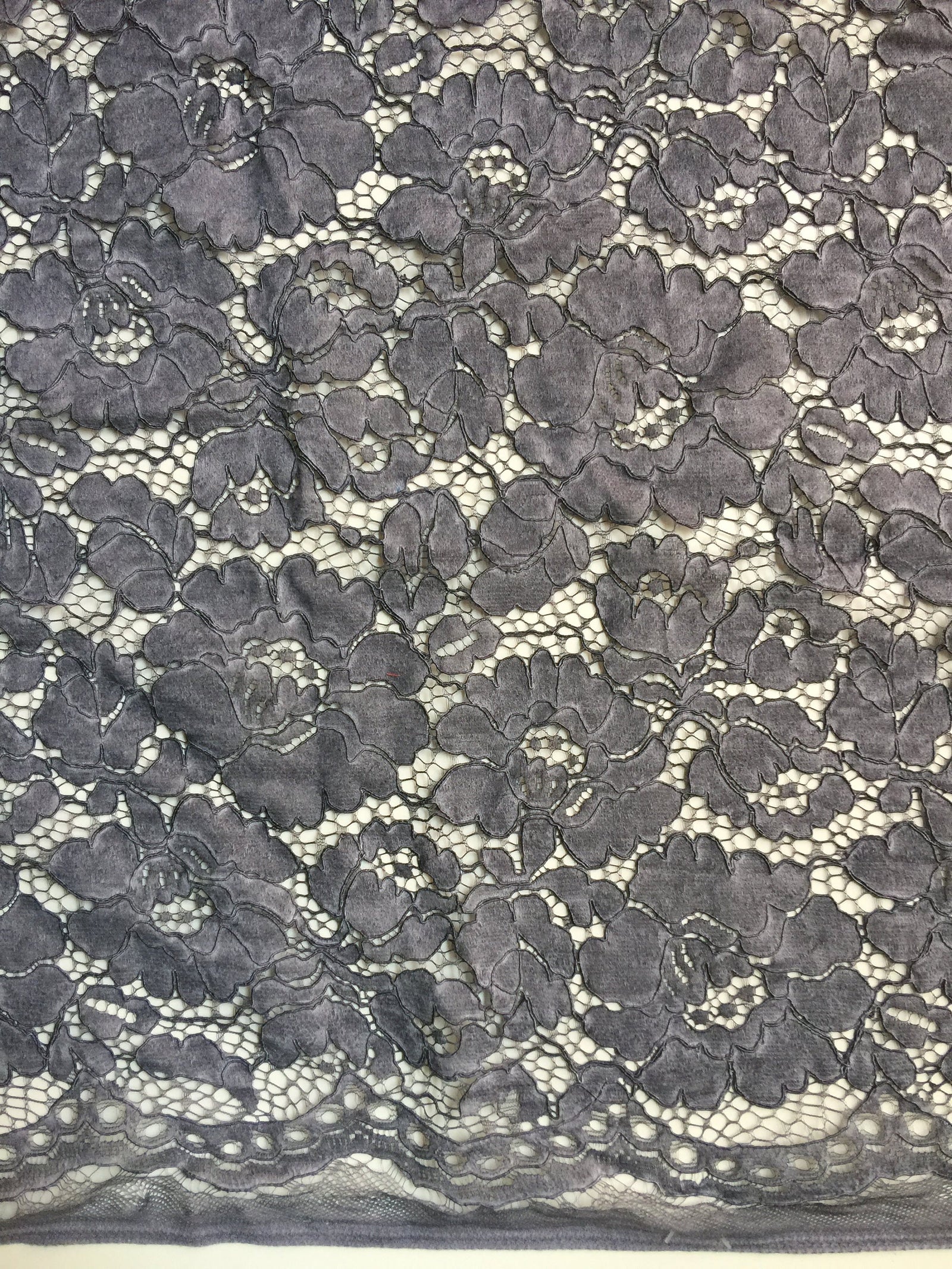 Summer GREY Floral Pattern Double Dyed Flat Lace on Mesh Fabric by the Yard - Style 10069