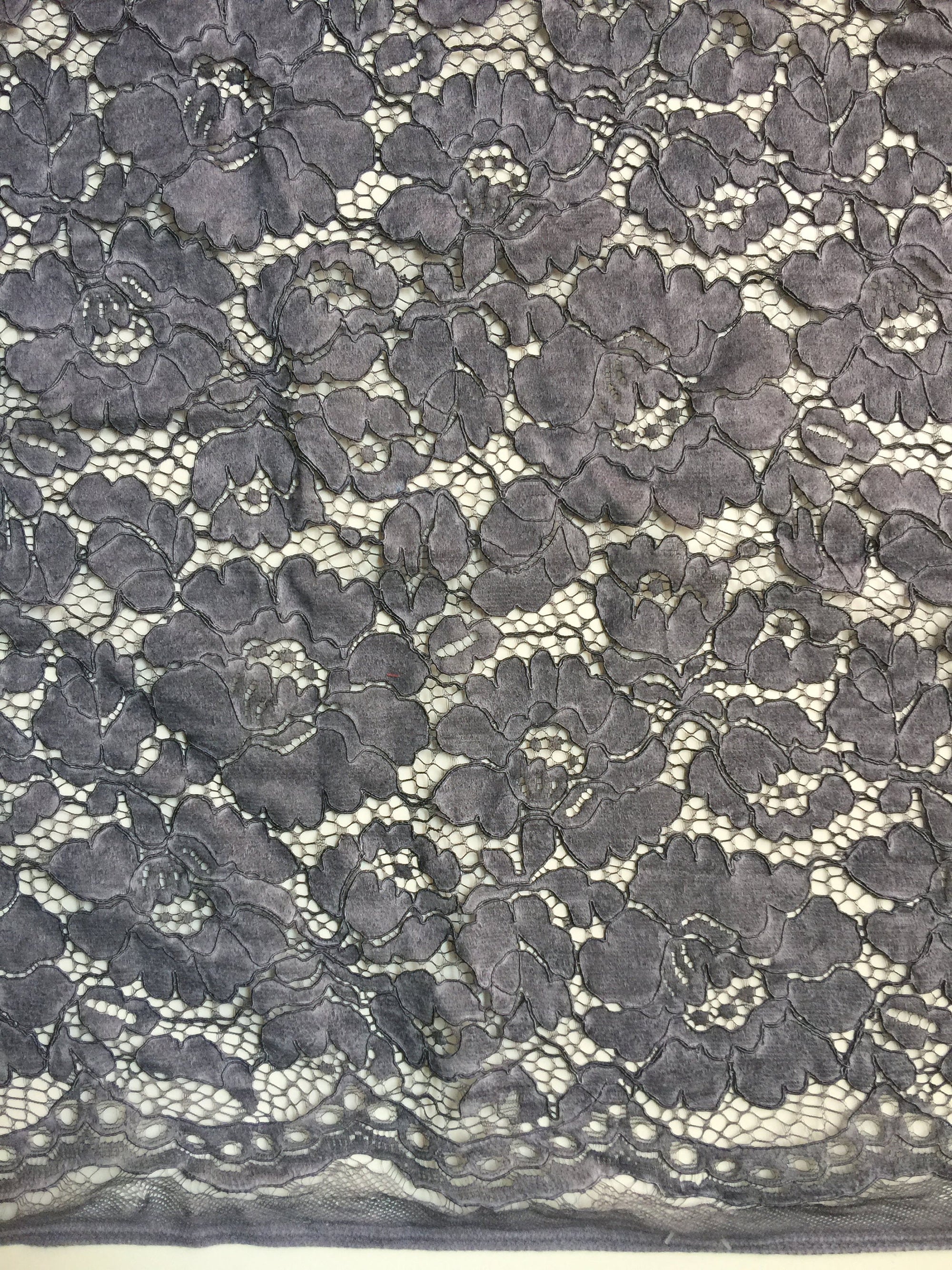 Summer GREY Floral Pattern Double Dyed Flat Lace on Mesh Fabric by the Yard - Style 10069