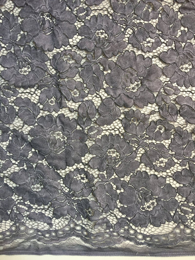 Summer GREY Floral Pattern Double Dyed Flat Lace on Mesh Fabric by the Yard - Style 10069