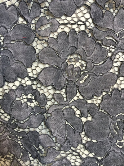 Summer GREY Floral Pattern Double Dyed Flat Lace on Mesh Fabric by the Yard - Style 10069