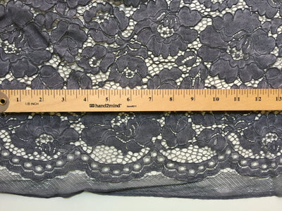 Summer GREY Floral Pattern Double Dyed Flat Lace on Mesh Fabric by the Yard - Style 10069