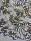 Erin SILVER Flowers and Leaves Sequins on Mesh Lace Fabric by the Yard - 10063
