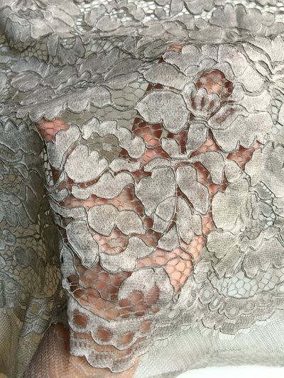 Summer LIGHT GREY Floral Pattern Double Dyed Flat Lace on Mesh Fabric by the Yard - Style 10069