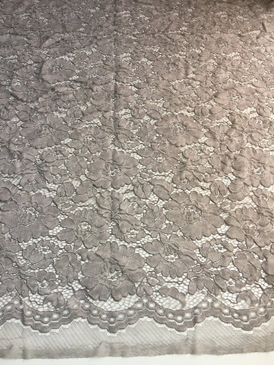 Summer LIGHT GREY Floral Pattern Double Dyed Flat Lace on Mesh Fabric by the Yard - Style 10069