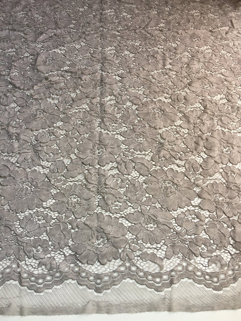 Summer LIGHT GREY Floral Pattern Double Dyed Flat Lace on Mesh Fabric by the Yard - Style 10069