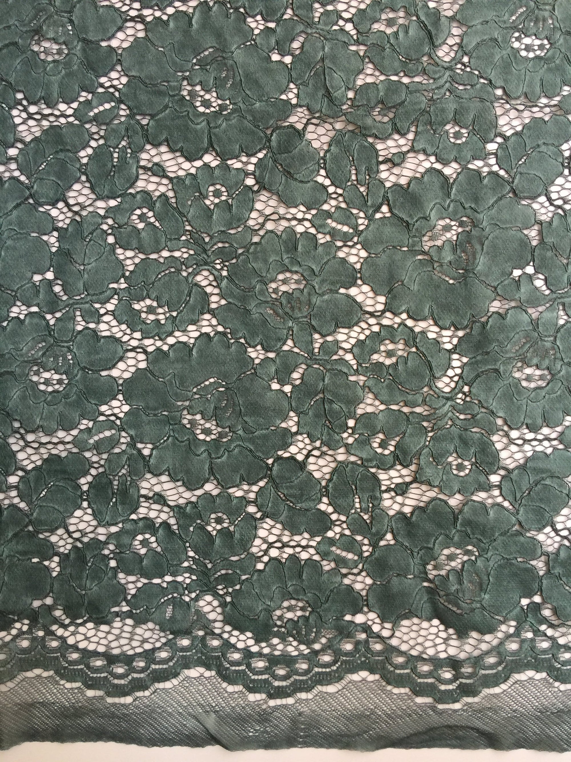 Summer HUNTER GREEN Floral Pattern Double Dyed Flat Lace on Mesh Fabric by the Yard - Style 10069