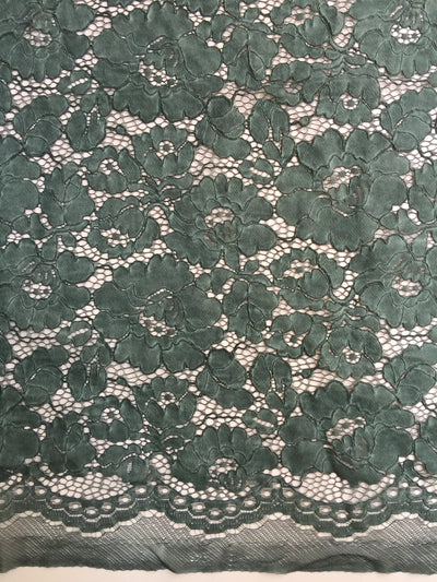 Summer HUNTER GREEN Floral Pattern Double Dyed Flat Lace on Mesh Fabric by the Yard - Style 10069