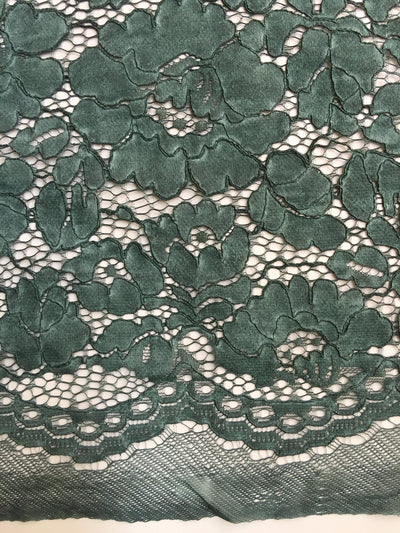 Summer HUNTER GREEN Floral Pattern Double Dyed Flat Lace on Mesh Fabric by the Yard - Style 10069
