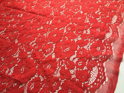 Summer RED Floral Pattern Double Dyed Flat Lace on Mesh Fabric by the Yard - Style 10069
