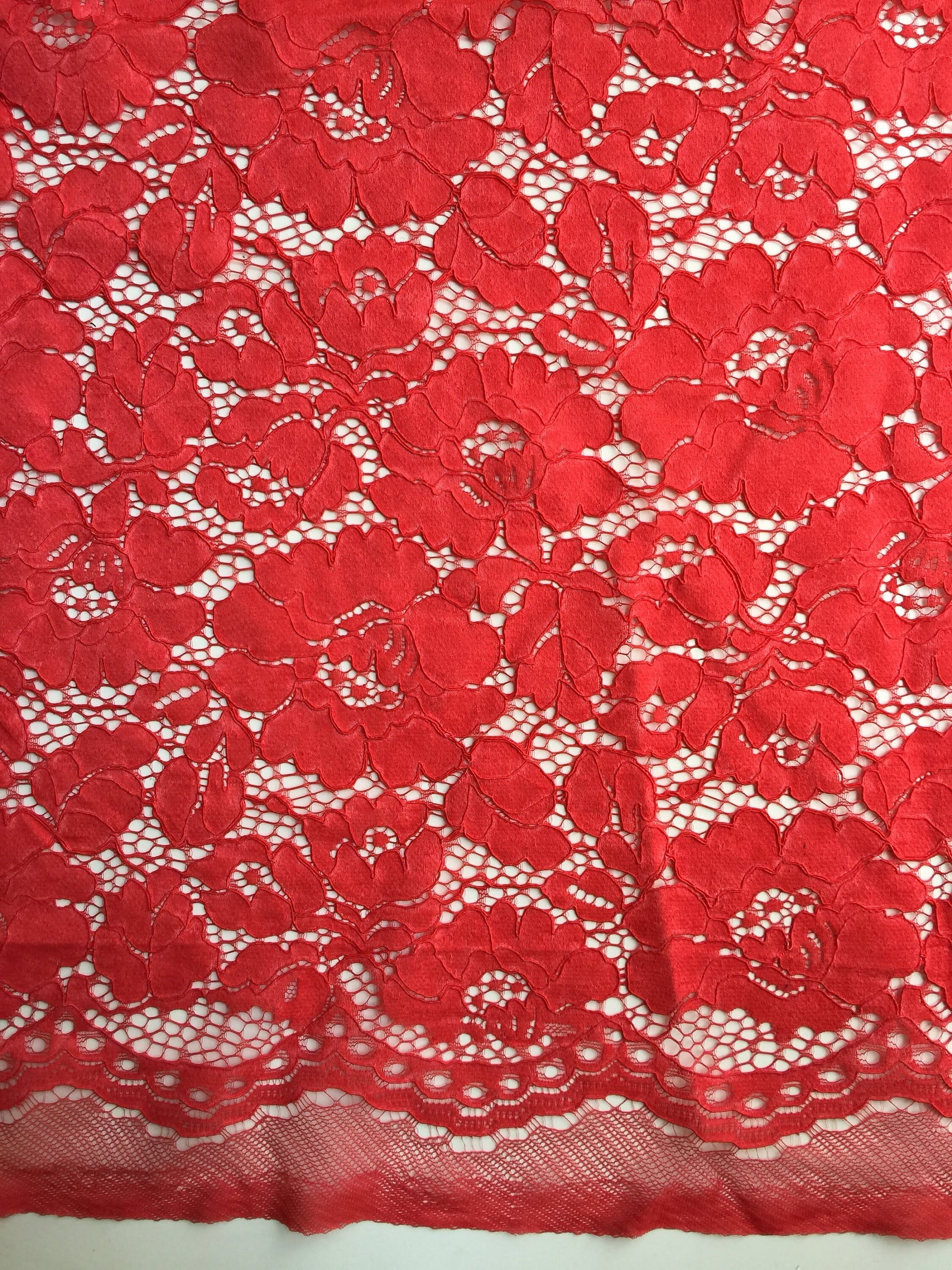 Summer RED Floral Pattern Double Dyed Flat Lace on Mesh Fabric by the Yard - Style 10069