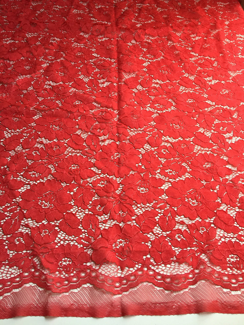 Summer RED Floral Pattern Double Dyed Flat Lace on Mesh Fabric by the Yard - Style 10069