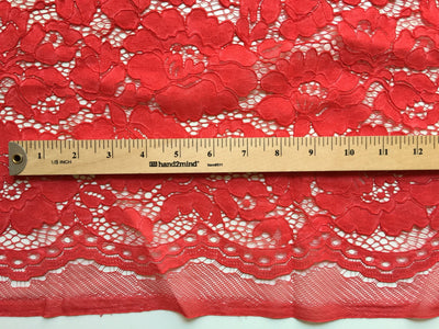 Summer RED Floral Pattern Double Dyed Flat Lace on Mesh Fabric by the Yard - Style 10069