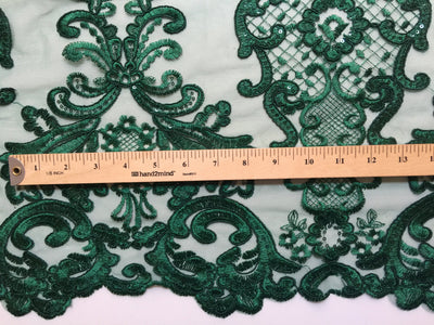 Vivian HUNTER GREEN Polyester Embroidery with Sequins on Mesh Lace Fabric by the Yard for Gown, Wedding, Bridesmaid, Prom - 10003