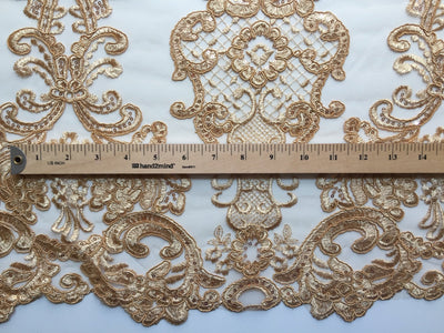 Vivian DARK GOLD Polyester Embroidery with Sequins on Mesh Lace Fabric by the Yard for Gown, Wedding, Bridesmaid, Prom - 10003