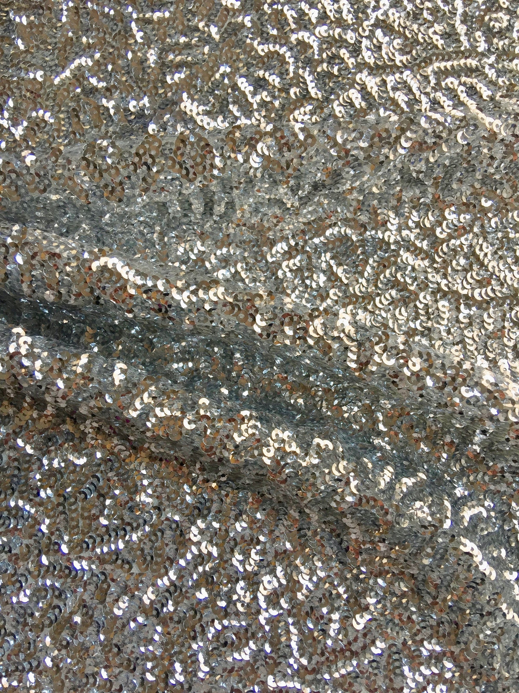 Bianca SILVER Allover Sequins on Mesh Fabric by the Yard - 10104