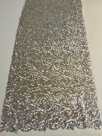 Bianca SILVER Allover Sequins on Mesh Fabric by the Yard - 10104