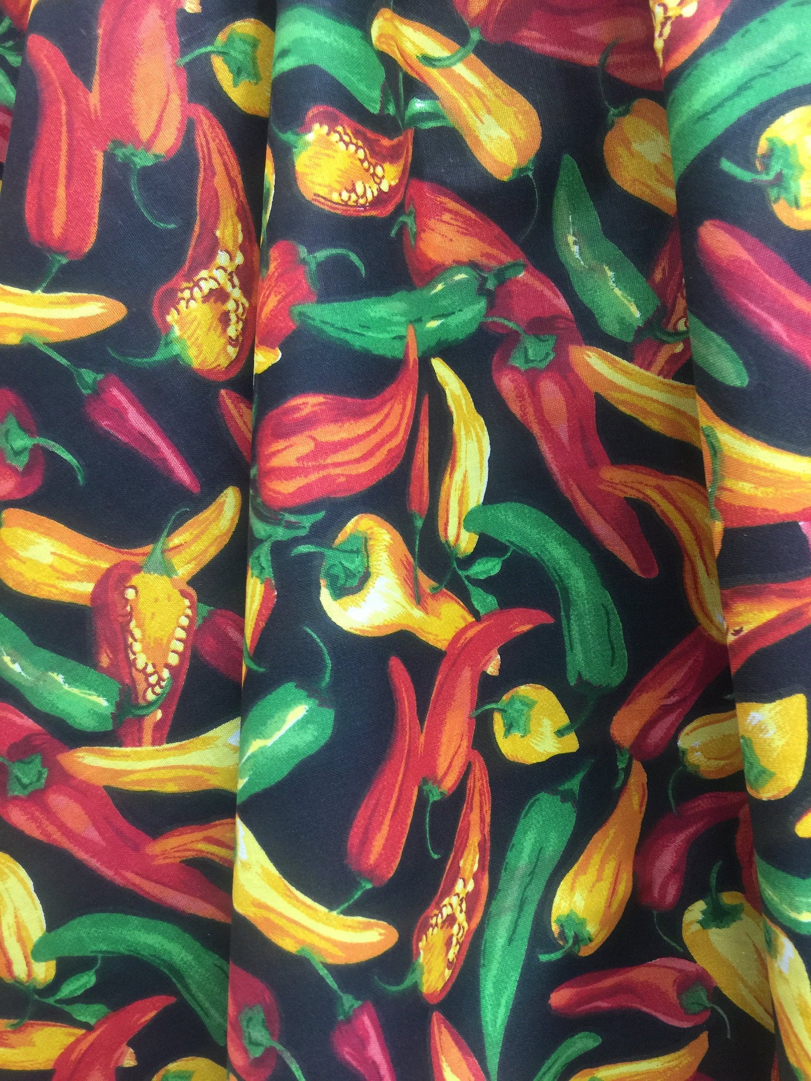 Amira BLACK Printed Chilies Polyester Cotton Fabric by the Yard - 10106