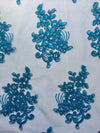 Brianna TURQUOISE Polyester Floral Embroidery with Sequins on Mesh Lace Fabric by the Yard - 10020