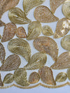 Arielle GOLD Leaf Paisley Foil and Sequins on Mesh Lace Fabric by the Yard - 10068